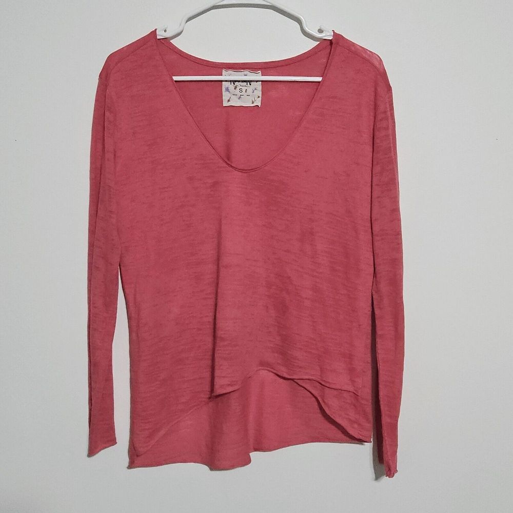 Nation LTD Top Womens Size S V-Neck Long Sleeve Lightweight Blouse Pink